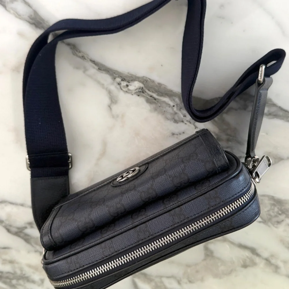 GUCCI GG MINI‎ SHOULDER BAG GG SUPREME/SILVER HARDWARE 746308, Blue Canvas